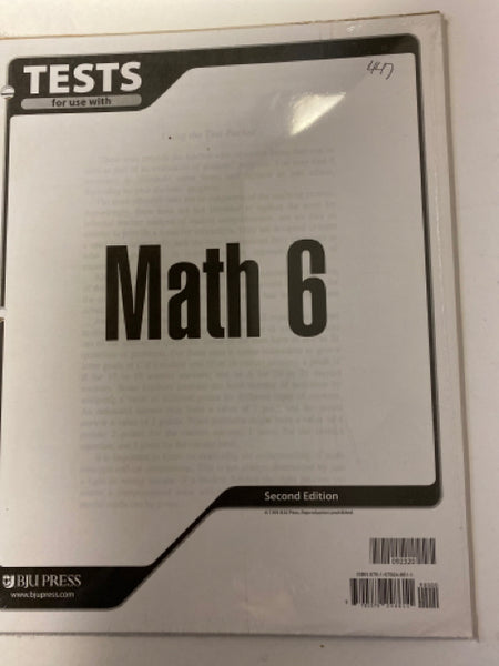 BJU Math Tests 6th Grade 2nd