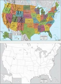 Uncle Josh's Map Color Labeled/Outline USA Laminated