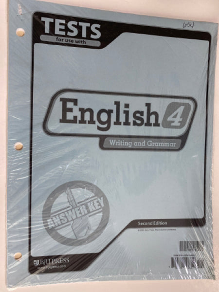 BJU English 4 Tests Answer Key 2nd Edition